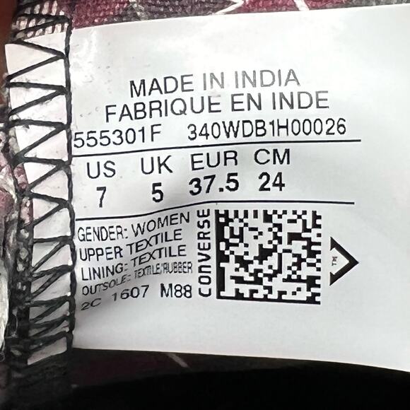 Converse Shoes Womens 7 Chuck Taylor All Star Low Beige Red Plaid Double Tongue - Picture 6 of 8